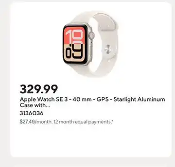 Staples Apple Watch SE 3 - 40 mm - GPS - Starlight Aluminum Case with Starlight Sport Band - S/M offer