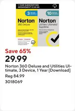 Staples Norton 360 Deluxe and Utilities Ultimate, 3 Device, 1 Year [Download] offer