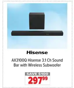 2001 Audio Video AX3100Q Hisense 3.1 Ch Sound Bar with Wireless Subwoofer offer
