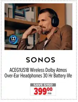 2001 Audio Video ACEG1US1B Wireless Dolby Atmos Over-Ear Headphones 30 Hr Battery life offer