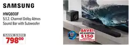 2001 Audio Video HWQ800F SAMSUNG 5.1. 2. Channel Dolby Atmos Sound Bar with Subwoofer offer