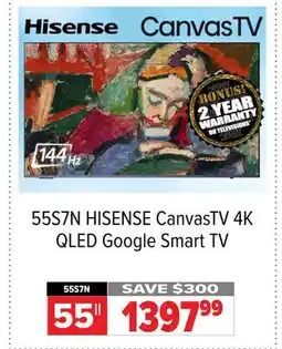 2001 Audio Video HISENSE 55S7N Canvas TV 4K QLED Google Smart TV 55 offer