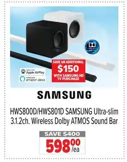2001 Audio Video SAMSUNG Ultra-slim 3.1. 2ch. Wireless Dolby ATMOS Sound Bar offer
