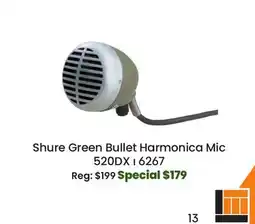 Long & McQuade Shure 520DX Green Bullet Harmonica Microphone offer