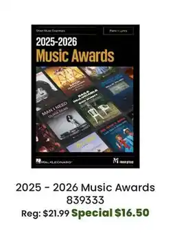 Long & McQuade Hal Leonard 2025-2026 Music Awards - Piano/Vocal/Guitar - Book offer
