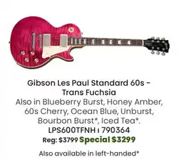 Long & McQuade Gibson Les Paul Standard 60s-Trans Fuchsia offer