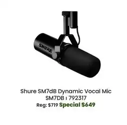 Long & McQuade Shure SM7dB Dynamic Vocal Mic offer