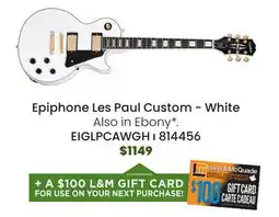 Long & McQuade Epiphone Les Paul Custom Electric Guitar with Gigbag - White offer