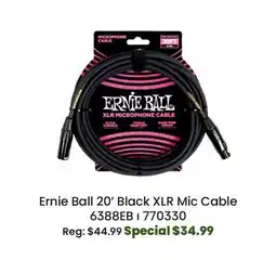 Long & McQuade Ernie Ball 20' XLR Microphone Cable - Black offer