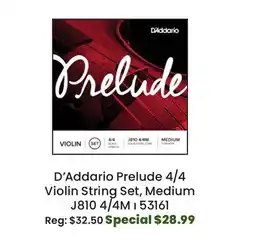 Long & McQuade D'Addario Prelude 4/4 Violin String Set, Medium offer
