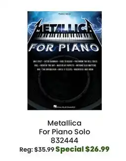 Long & McQuade Hal Leonard Metallica For Piano Solo - Book offer