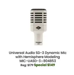 Long & McQuade Universal Audio SD-3 Dynamic Microphone with Hemisphere Modeling offer