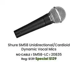 Long & McQuade Shure SM58 Unidirectional/Cardioid Dynamic Microphone offer