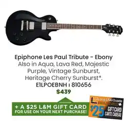 Long & McQuade Epiphone Les Paul Tribute Electric Guitar - Ebony offer