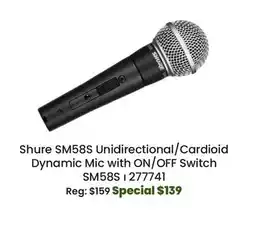 Long & McQuade Shure SM58S Unidirectional/Cardioid Dynamic Mic with ON/OFF Switch offer