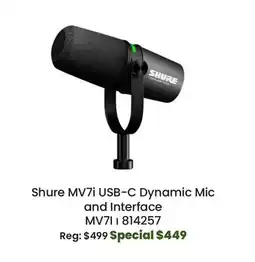 Long & McQuade Shure MV7i USB-C Dynamic Microphone and Interface offer