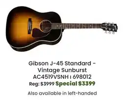 Long & McQuade Gibson J-45 Standard Vintage Sunburst offer