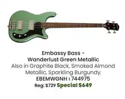 Long & McQuade Epiphone Embassy Bass - Wanderlust Green Metallic offer