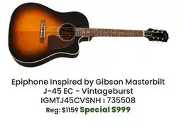 Long & McQuade Inspired by Gibson Masterbilt J-45 EC Cutaway - Vintageburst offer
