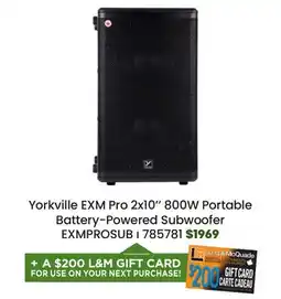 Long & McQuade Yorkville Sound EXM ProSUB 2x10'' 800W Portable Battery-Powered Subwoofer offer