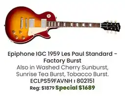 Long & McQuade Epiphone IGC 1959 Les Paul Standard-Factory Burst offer