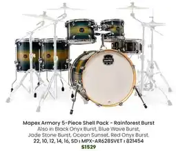 Long & McQuade Mapex Armory 6-Piece Shell Pack (22,10,12,14,16,SD) - Rainforest Burst offer