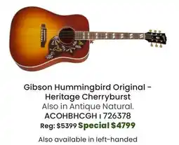 Long & McQuade Gibson Hummingbird Original - Heritage Cherryburst offer