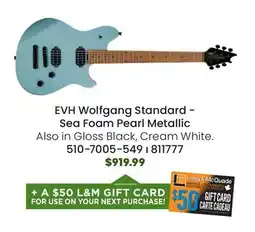 Long & McQuade EVH Wolfgang Standard T.O.M., Baked Maple Fingerboard - Sea Foam Pearl Metallic offer