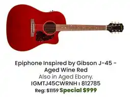 Long & McQuade Epiphone Inspired by Gibson J-45 Acoustic/Electric Guitar - Aged Wine Red offer