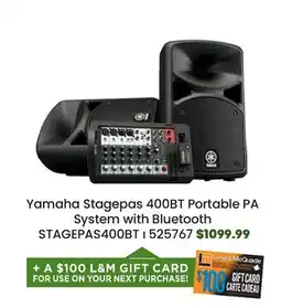 Long & McQuade Yamaha Stagepas 400BT Portable PA System w/ Bluetooth offer