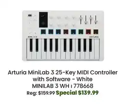 Long & McQuade Arturia MiniLab 3 25-Key MIDI Controller w/Software - White offer
