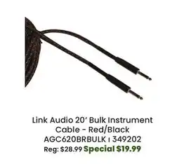 Long & McQuade Link Audio 20 Foot Bulk Instrument Cable - Red/Black offer