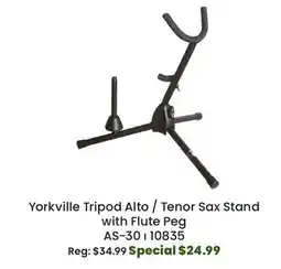 Long & McQuade Yorkville Sound Tripod Alto / Tenor Sax Stand with Flute Peg offer