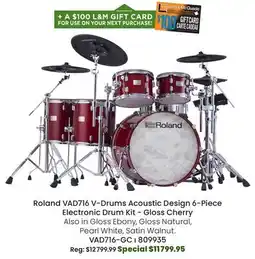 Long & McQuade Roland VAD716 V-Drums Acoustic Design 6-Piece Electronic Drumkit - Gloss Cherry offer