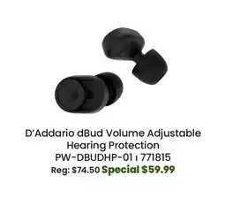 Long & McQuade D'Addario dBud Volume Adjustable Hearing Protection offer