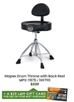Long & McQuade Mapex T875 Saddle Top Drum Throne with Back Rest and Double-Braced Quad Legs offer