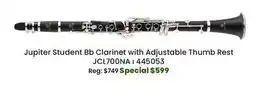 Long & McQuade Jupiter Student Bb Clarinet ABS Matte w/ Adjustable Thumb Rest offer