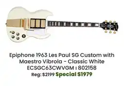 Long & McQuade Epiphone 1963 Les Paul SG Custom with Maestro Vibrola with Case - Classic White offer