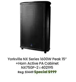 Long & McQuade Yorkville Sound NX Series 1600 Watt Peak 15-Inch+Horn Active PA Cabinet offer