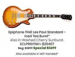 Long & McQuade Epiphone 1960 Les Paul Standard Reissue Electric Guitar with Hardshell Case - Iced Tea Burst offer