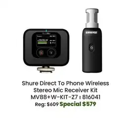 Long & McQuade Shure Direct To Phone Wireless Stereo Mic Receiver Kit offer