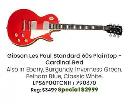 Long & McQuade Gibson Les Paul Standard 60s Plaintop - Cardinal Red offer