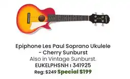 Long & McQuade Epiphone Les Paul Soprano Ukulele-Cherry Sunburst offer