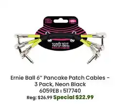 Long & McQuade Ernie Ball 6'' Pancake Patch Cables - 3 Pack, Neon Black offer
