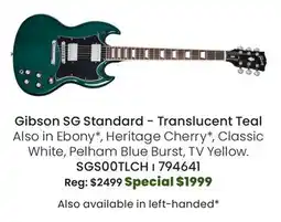 Long & McQuade Gibson SG Standard Electric Guitar with Softshell Case - Translucent Teal offer