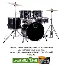 Long & McQuade Mapex Comet 5-Piece Drum Kit (20,10,12,14,SD) with Cymbals and Hardware - Dark Black offer