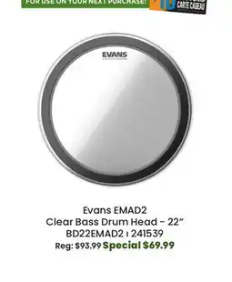 Long & McQuade Evans EMAD2 Clear Bass Drum Head - 22 offer