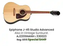 Long & McQuade Epiphone J-45 Studio Advanced Jumbo Acoustic Guitar - Natural offer