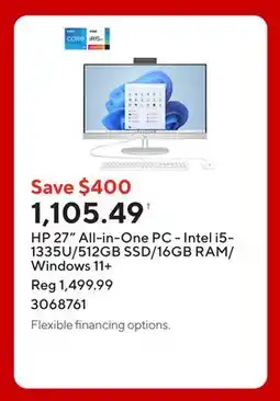 Staples HP 27 All-in-One PC - Intel i5-1335U/512GB SSD/16GB RAM/Windows 11+ offer