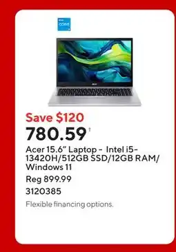 Staples Acer 15.6 Laptop - Intel i5-13420H/512GB SSD/12GB RAM/Windows 11 offer
